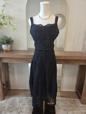 Black Eyelet 2 Piece Dress with Tie Waist